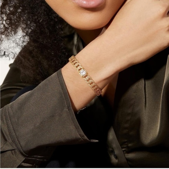 Gold 14k Gold Plated Cubic Zirconia Cuff Bracelet - Picture 3 of 3